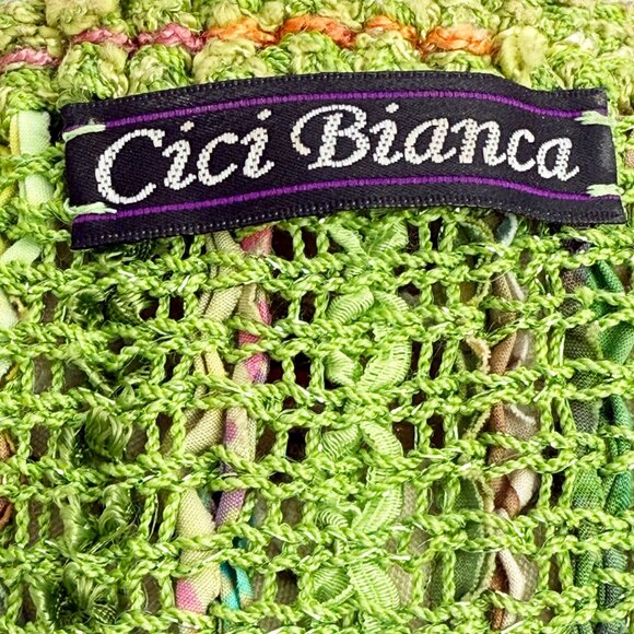 Y2K Cici Bianca Green Knit Short Sleeve Top – Metallic Rainbow Textures & Hook C - Picture 4 of 4